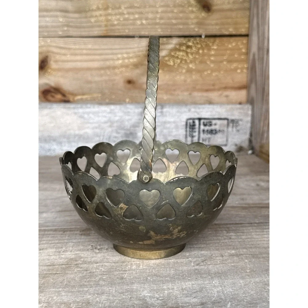 Vintage Brass Bowl with Heart Cutouts 3